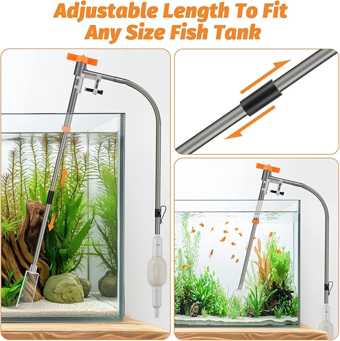 AQQA Aquarium Siphon Vacuum and Water Changer Kit, Extendable Length to 31'', Perfect for Simultaneous Water Changing and Cleaning in Fish Tanks, Gravel and Sand Cleaning (S)