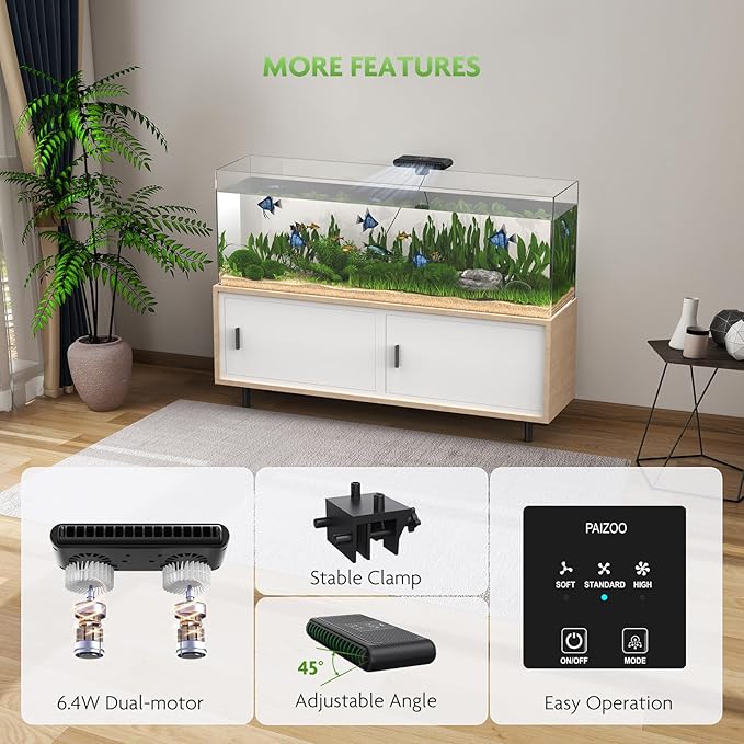 PAIZOO Aquarium Chiller Fan, Ultra-Quiet Fish Tank Cooling Fans, 3 Speed Modes Aquarium Cooler, Water Chiller for Axolotl Tank Accessories Freshwater Saltwater Tanks, 6.4W