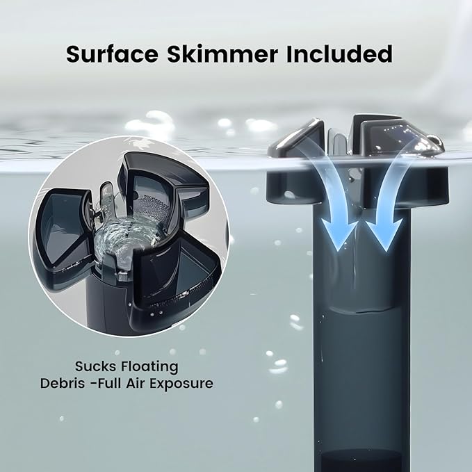 ANILUV Aquarium Filter with Surface Skimmer & LED Indicator Light | Hang On Back Power Filter 20-50 Gallon Aquarium for SPF-50