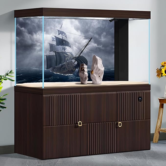 Ancient Pirate Ship Aquarium Background Mysterious Cloudy Stormy Sea Fish Tank Background Rough Open Seas Vintage Sailing Old Ship Scenery Terrarium Backgrounds for Home Tank Decors 30x12in