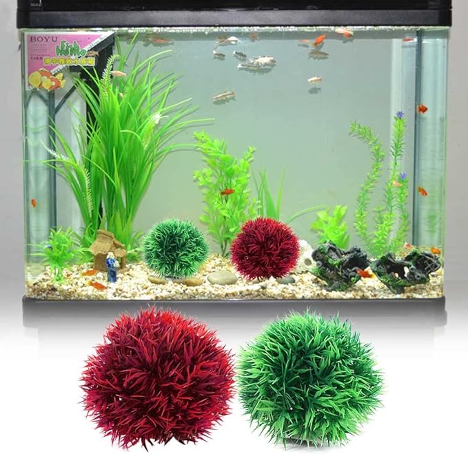 Artificial Aquatic Plastic Plants Aquarium Decorations, Artificial Seaweed Ball Fish Tank Ornament Decor, Fish Tank Decorations Home Décor (Green)