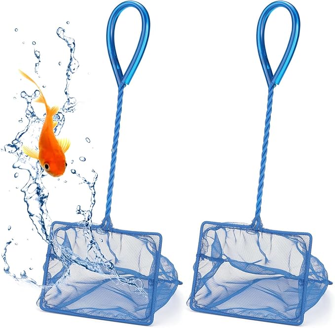Mogoko 2 Pack Aquarium Net Fish Net, Small Net, Multi-Size Fine Mesh Aquarium Net with Long Plastic Handle for Fish Tank