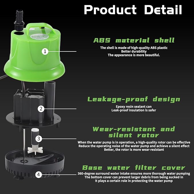 40W Submersible Water Pump for Aquarium, Pond, Pool Draining, Fish Tank - Small Water Change Pump, Mini Water Circulation Pump for Outdoor Fountains, Hydroponics, and Waterfalls