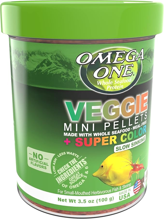 Omega One Veggie Mini Pellets, Sinking, 3.5 oz Container
