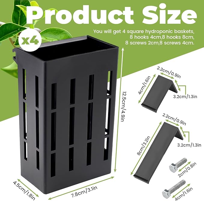 4 Pack Aquarium Plant Holder for 1-3.2in Edge, Hanging Fish Tank Plant Holder Aquatic Plant Pot with 16 Hooks for Live Plants Aquarium Planter Fish Tank Decorations