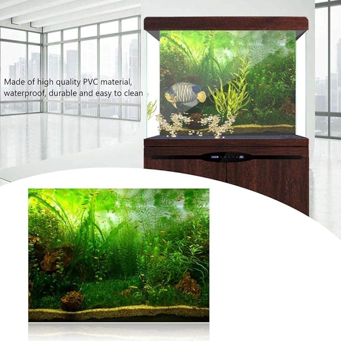 Filfeel Aquarium Background Fish Decorations Pictures PVC Adhesive Poster Water Grass Backdrop Decoration Paper Cling Decals Sticker(76 * 46cm)