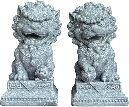 livelyfish Asian Fu Foo Dogs Statues Mini Pair of Two Guardian Lion Sandstone Figurine Pets Fish Tank Aquarium Landscape Ornaments Accessories Feng Shui Decorations (G)