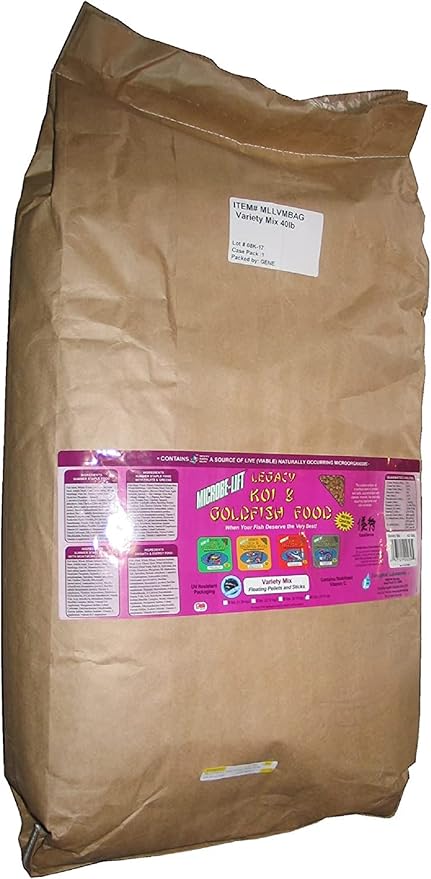 MICROBE-LIFT MLLVMBAG Variety Mix Floating Fish Food Pellets and Sticks for Ponds, Water Gardens, and Fountains, for Live Goldfish and Koi, 40 Pounds