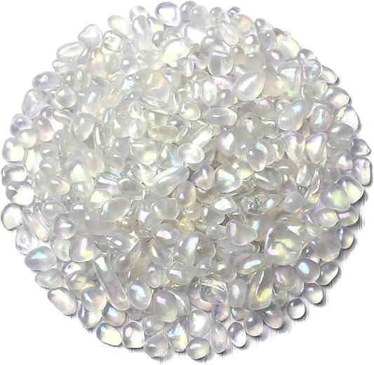 WAYBER 1Lb/460g Irregular Sea Glass Stones Artificial Crystal Gem Pebbles for Aquarium/Turtle Tank/Terrarium/Flowerpot/Vase Landscape Ornament Decoration, Hyun White