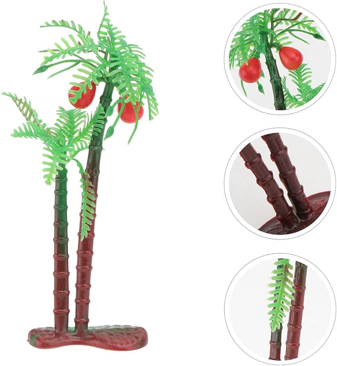 Simulation Coconut Tree Decoration 72pcs Set, Mini Plastic Aquarium Adornment, Green Faux Palm Tree for Fish Tank Landscape and Sand Table Decoration