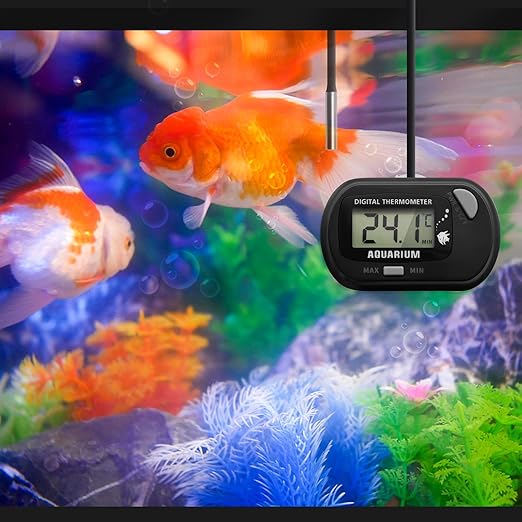 Digital Aquarium Thermometer with LCD Display MAX/MIN Memory for Fish Tank/Reptile Terrariums Water Temperature Gauge with Precision Sensor (Grey)