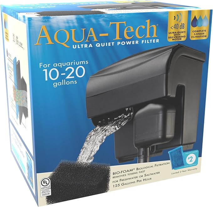 Aqua-Tech Ultra Quiet Power Filter, For Aquariums 10-20 Gallons