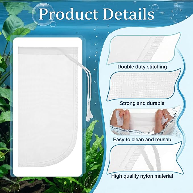 3Pcs Aquarium Filter Media Bag, Fine Mesh Aquarium Media Bag with Drawstring, Reusable Purigen Bags for Aquariums Fish Tank Rock Gravel Charcoal