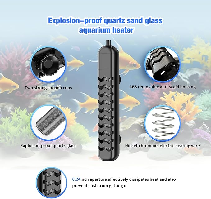 200W Submersible Fish Tank Heater for 20-40 Gallon with Auto Shut-Off When Leaving Water—Aquarium Heater, Dry-Burn & Overheat Protection, Smart LED Display for Freshwater Saltwater Turtle
