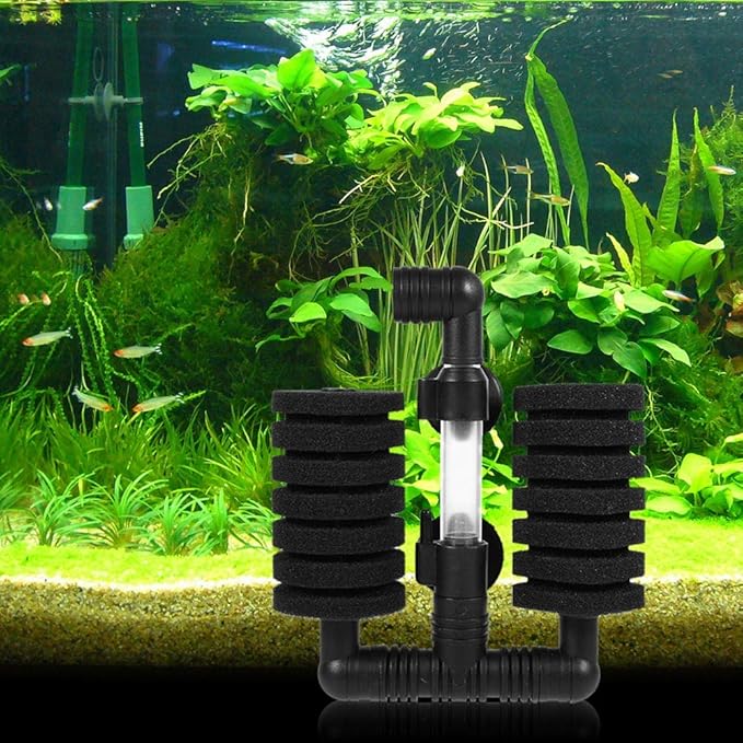 Tbest Sponge Filter,Aquarium Biochemical Sponge Filter,Aquarium Fish Biochemical Sponge Air Pump Filter Filtration with Suction Cup Single/Double Black(Single Head Filter)