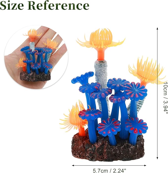 Aquarium Coral, Luminous Fish Tank Ornaments, Silicone Aquarium Plants, Fake Coral for Fish Landscape Decoration, Orange Blue