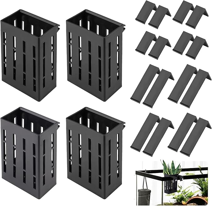 4 Pack Aquarium Plant Holder for 1-3.2in Edge, Hanging Fish Tank Plant Holder Aquatic Plant Pot with 16 Hooks for Live Plants Aquarium Planter Fish Tank Decorations