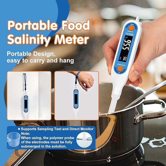 YINMIK Food Salinity Meter Salt Meter, Digital Salt Tester for Food, Food Sodium Tester, Sodium Checker at Home with 3 Salt Modes - PPT% SG, Portable Sodium Chloride Reader, Sodium Tester for Water