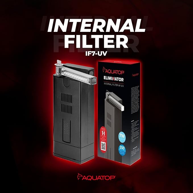 Aquatop 200 GPH Slim Internal Filter with 7W Light – for Crystal Clear Water – for Fresh & Saltwater Tanks – Innovative Aquarium Filter for Tanks