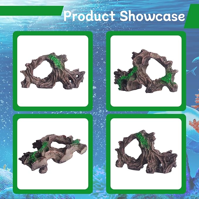 RUIAN Aquarium Tree Root Decor with Plants-Betta Fish Tank Ornament, Realistic Brown&Green Resin Hideaway Shelter for Small Fish(O Tree Root)