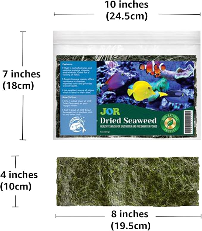 JOR 20 Seaweed Sheets for Tangs, Angels, Plecos, Shrimp, Snails, Nutrient- & Vitamin-Rich, Dried Snack for Bottom Feeders, Increased Palatability for Grazing Fish, 1 oz. Pet Feed