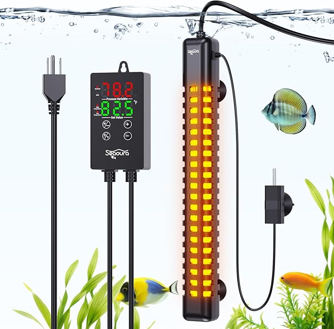 SEAOURA Aquarium Heater, 800W Fish Tank Heater for 100-180 Gallon, Submersible Heater for Aquarium with Over-Temperature Protection, Adjustable Intelligent Controller Auto Power-Off
