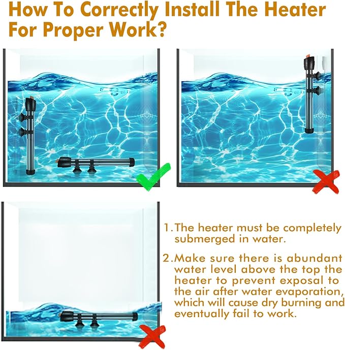 Orlushy Submersible Aquarium Heater,500W Fish Tahk Heater with Adjust Knob Thermostat 2 Suction Cups and Free Thermometer Suitable for Marine Saltwater and Freshwater (500W)