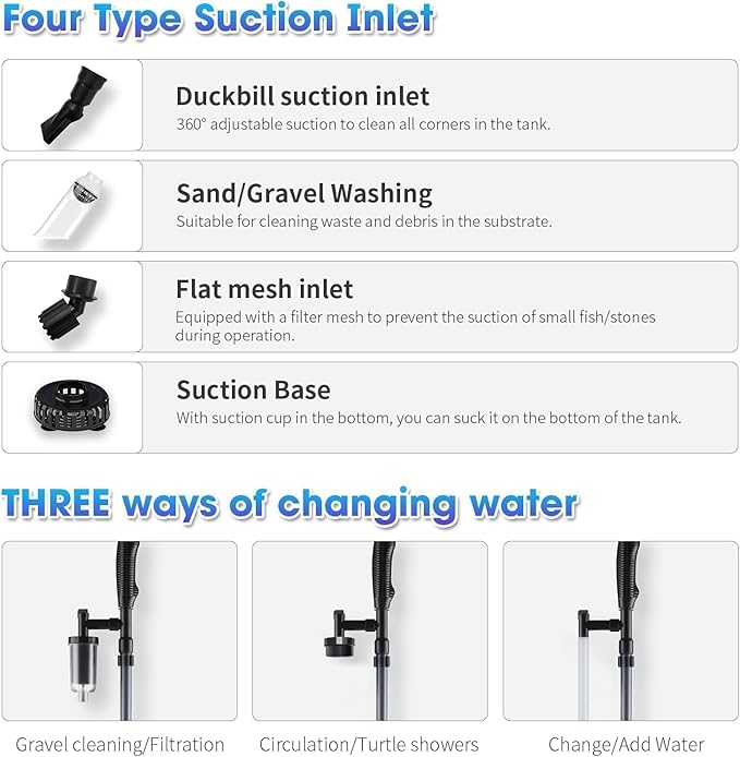 6-in-1 Electric Aquarium Gravel Cleaner, 530GPH Fish Tank Vacuum Cleaner with Water Changer, Sand Washer, Debris Remover & Circulation Pump, Quiet 32W Pump
