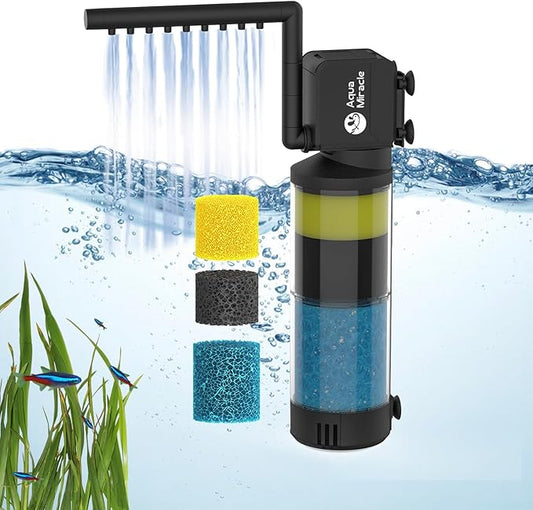 AquaMiracle Aquarium Filter for 10-40 Gallon Aquariums, Fish Tank Filters Turtle Filter Internal Power Filter 3-Stage Filtration with Aeration/Rainfall Modes
