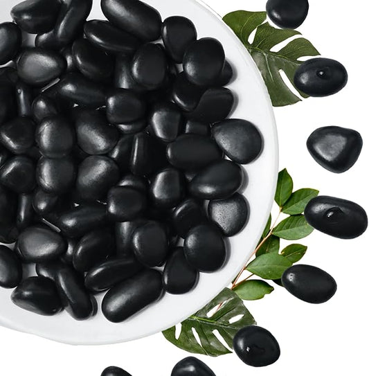 5Ib Black River Rock-Decorative Stones-Pebbles for Indoor Plants-Rocks for Outdoor Landscaping- 0.3"-0.8" inch High Polished Stones for Fish Tank, Terrarium,Vases, Home Decor