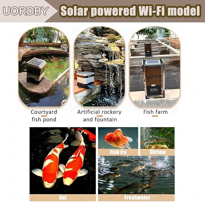 Pond Fish Feeder, Solar Powered Automatic Fish Feeder, Large Capacity 4L/10L/20L,Support Wi-fi and Solar Panel Charging, for Outdoor Fish Ponds Silver-20L