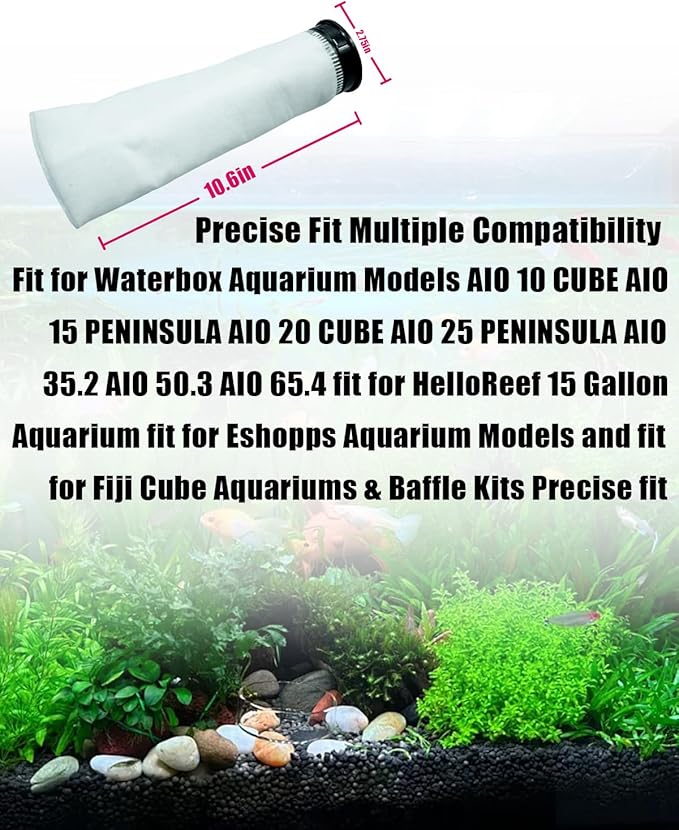 2.75 Inch 225 Micron Filter Sock Fit for Waterbox Helloreef 15 Gallon Eshopps Fiji Cube Aquarium, Compatible Filter Socks Saltwater Aquarium Filter Sock with Black Rim