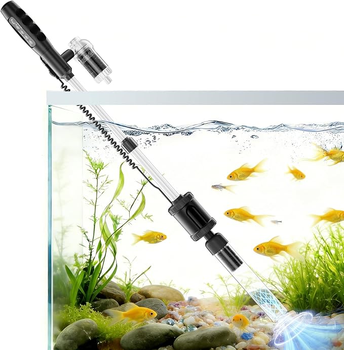 AKKEE Aquarium Vacuum Gravel Cleaner Handle Control, 8 in 1 Multifunctional 36W Electric Fish Tank Cleaner Vacuum for Automatic Water Change, Wash Sand, Water Circulation and Timed Off