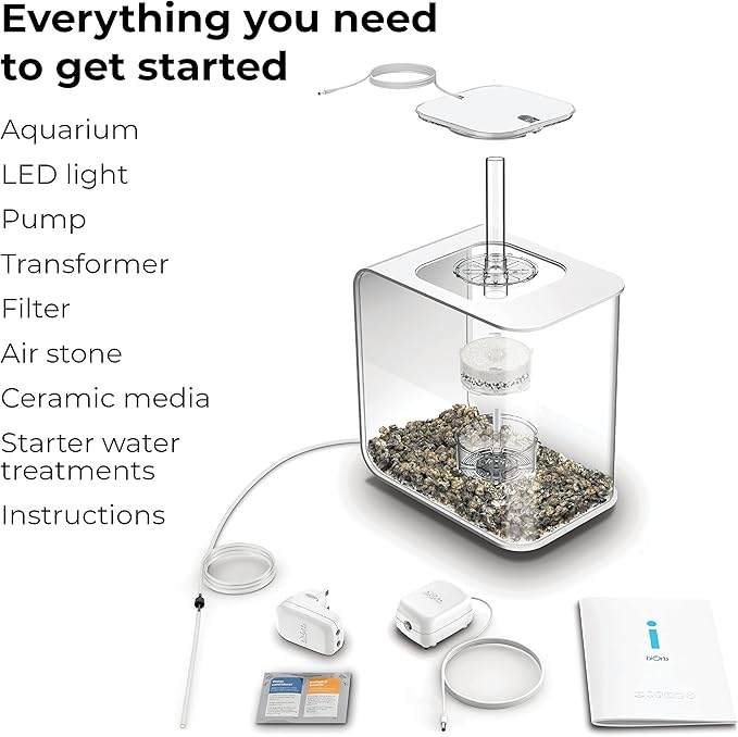 biOrb Flow 15 Acrylic 4-Gallon Aquarium with White LED Lights Modern Compact Tank for Tabletop or Desktop Display, White