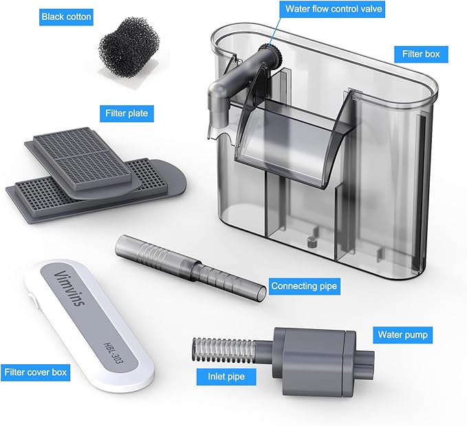 Vimvins Small Aquarium Filter, Quiet Fish Tank HOB Filters for 2 to 5 Gallon Aquariums, Adjustable Flow（Model: 302）