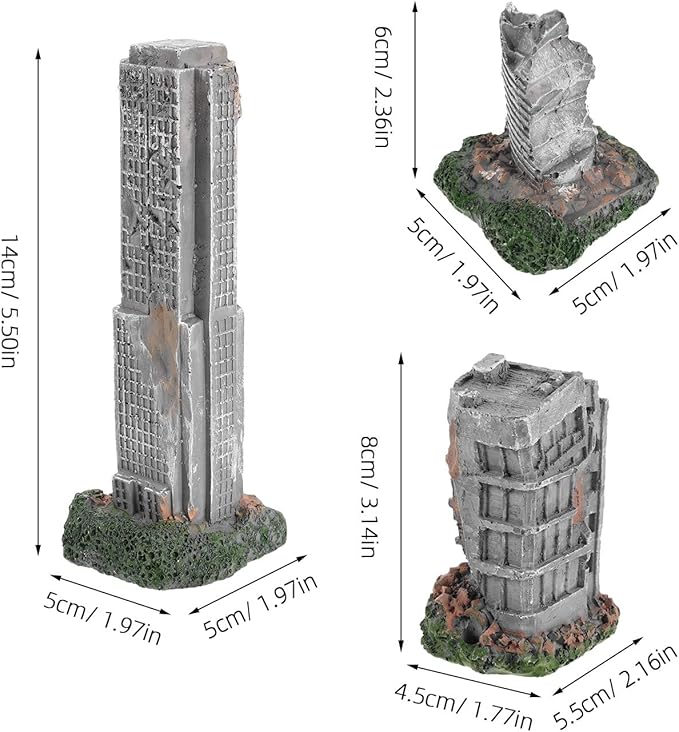 3Pcs Aquarium Ruins Decorations Fish Tank Resin Castle Hideouts for Fish Shrimp Shelter Underwater Landscaping Cave Ornaments Antique City Model Buildings