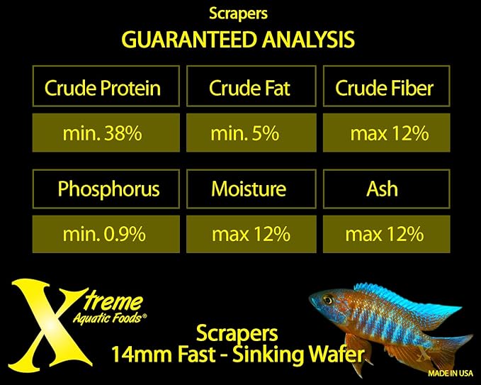 Xtreme Scrapers Wafers - Premium 14mm Fast-Sinking Fish Food – Nutrient & Cellulose Rich Ideal for Nocturnal Feeders, Catfish, Plecostomus Species, and Loaches – USA Farm Grown (35oz)