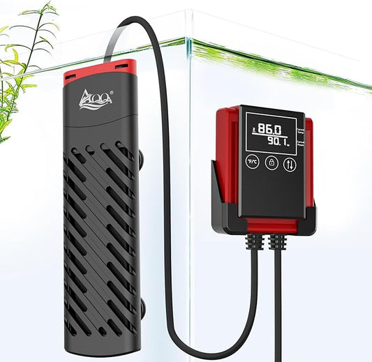 AQQA PTC Aquarium Heater 200W for Fish Tank 20-40 Gallon Digital Thermostat with External Controller Temp Range 59-94℉ with Overheat & Out-of-Water Auto Shut-Off Protection (200W for 20-40Gal)