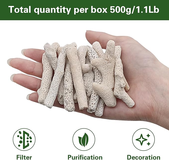 SnowTing 1.1lb/500g Fish Tank Coral Filter, Crushed Coral for Freshwater Aquarium Pond, Porous Reusable Aquarium Filter and Fish Tank Landscaping Decorations Accessories