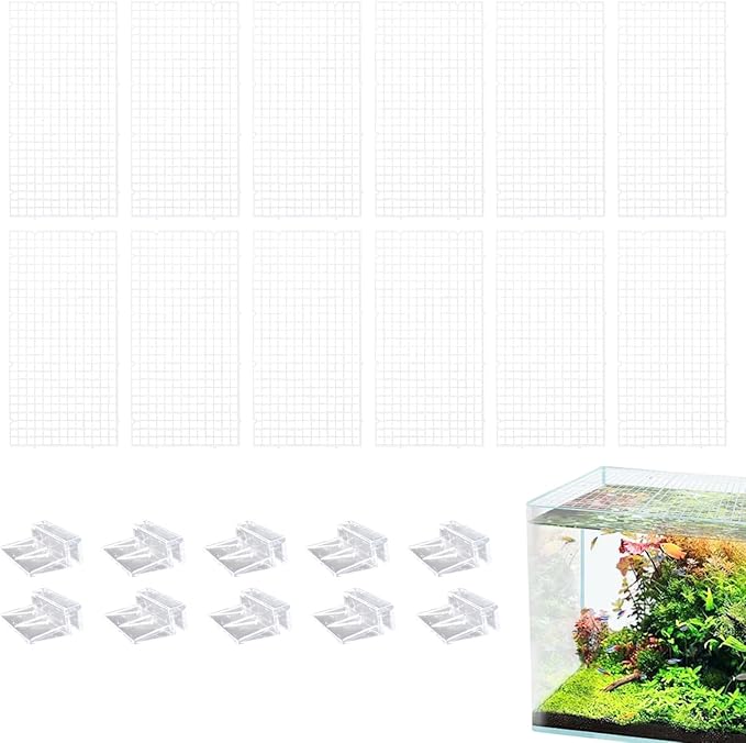 12 Pack Transparent Acrylic Tank Lid with Clips, Aquarium Lid Hood, Fish Tank Top Cover, Breeder Tank Lid, Acrylic Grid Panel Fish Tank Lid, Aquarium Cover Lid