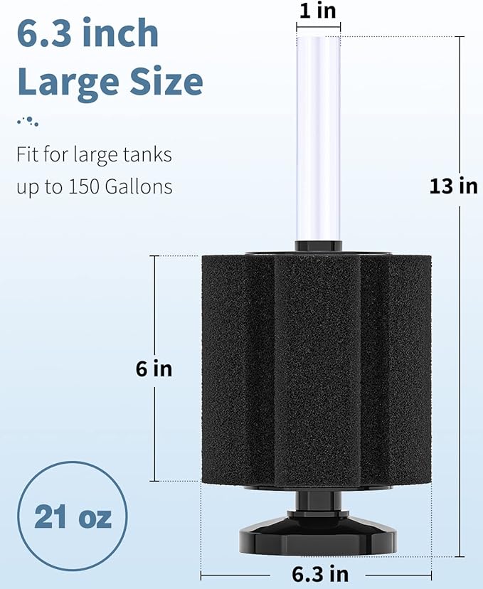 Pawfly Aquarium Large Bio Sponge Filter Quiet Betta Fry Shrimp and Fish Foam Filter with Nano Air Stone for Large Fish Tanks up to 150 Gallons