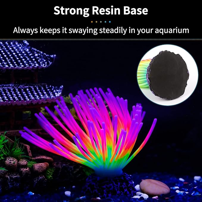 Uniclife Aquarium Imitative Rainbow Sea Urchin Ball and Pink Strip Coral Plant Ornament Artificial Silicone Ornament with Glowing Effect for Fish Tank Landscape Decoration