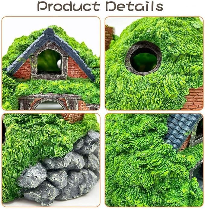 Fish Tank Decorations kit, Aquarium Decor Hobbit House x 1pc, Fish Tank Accessories Aquatic Plants x 2pcs, Starfish x 2pcs.
