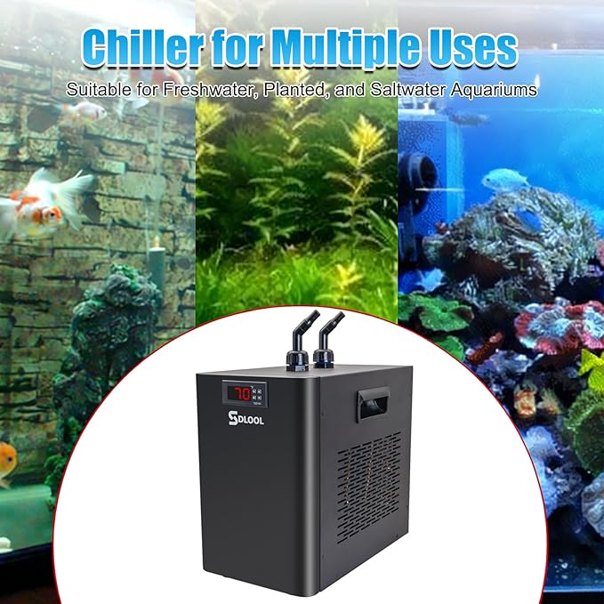 Aquarium Chiller 42gal, 1/10 HP Water Chiller 160L Fish Tank Hydroponics Cooling System with Quiet Design Refrigeration Compressor for Water Weeds Axolotl Jellyfish Coral Shrimp