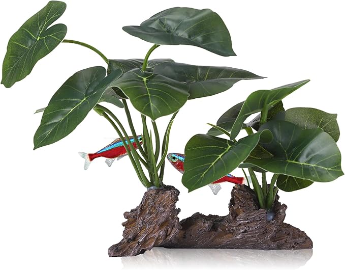 Betta Fish Tank Accessories Artificial Aquarium Ornaments Reptiles Silk Leaf Plants Decoration Driftwood Cave Deco