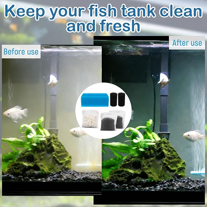 Aquarium Media Maintenance Kit Replacement for Fluval AC30 Power Filter, Includes 1 Blue Foam Filters, 2 Intake Strainer Sponge,1Pack Ceramic Rings and 2 Pack Activated Carbon