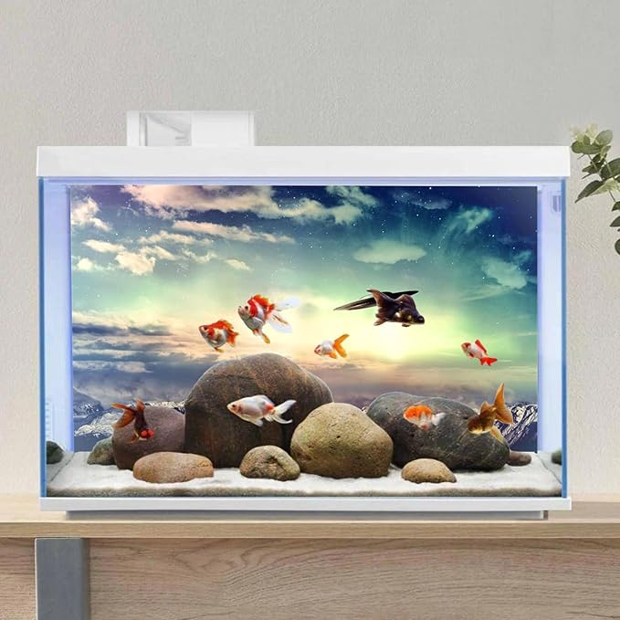 AWERT 60x24 inches Outer Space Aquarium Background UFO in Sky Clouds Fish Tank Background Science Fiction Terrarium Background