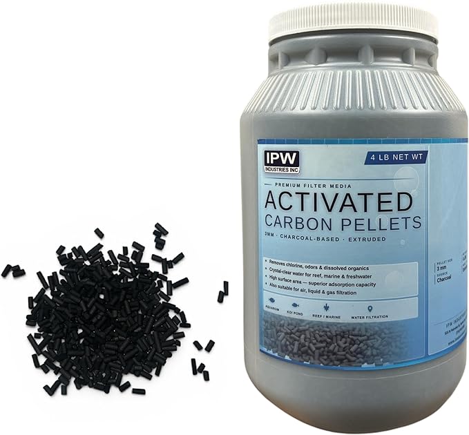 IPW Industries, Inc. | 4 lbs Activated Charcoal Pellets for Aquarium, Water Purification for Fish Tank, Koi Reef and Carbon Filter for Aquarium System