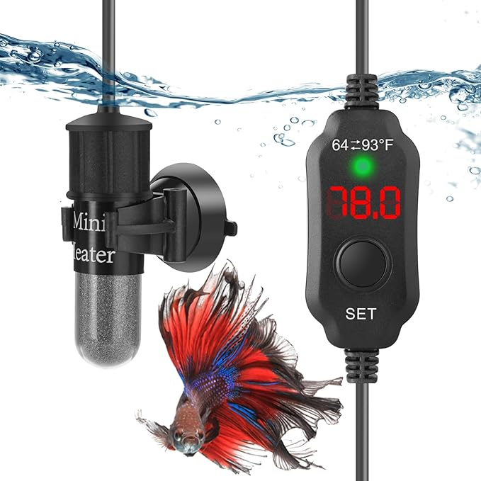 Super Mini Aquarium Heater 20W Betta Heater for 2-4 Gallon Tanks, Small Fish Tank Heater Turtle Heater with Dry-Run/Overheat Protection, Memory Function