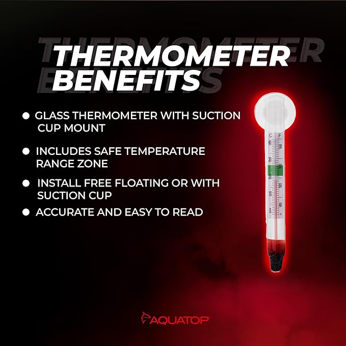 Aquatop Floating Glass Aquarium Thermometer with Suction Cup – Safe Temperature Range Indicator - for Fresh & Saltwater Tanks – Easy to Read & Install